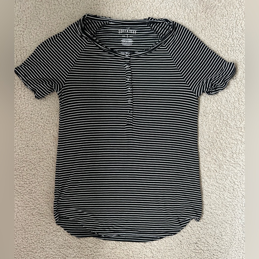 Striped button t-shirt